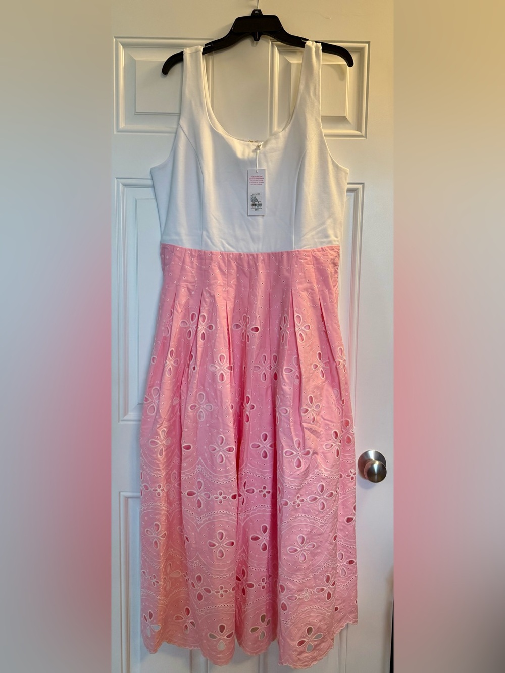 Lilly Pulitzer White and Pink Eyelet Midi Dress - Lissette Eyelet Midi Dress